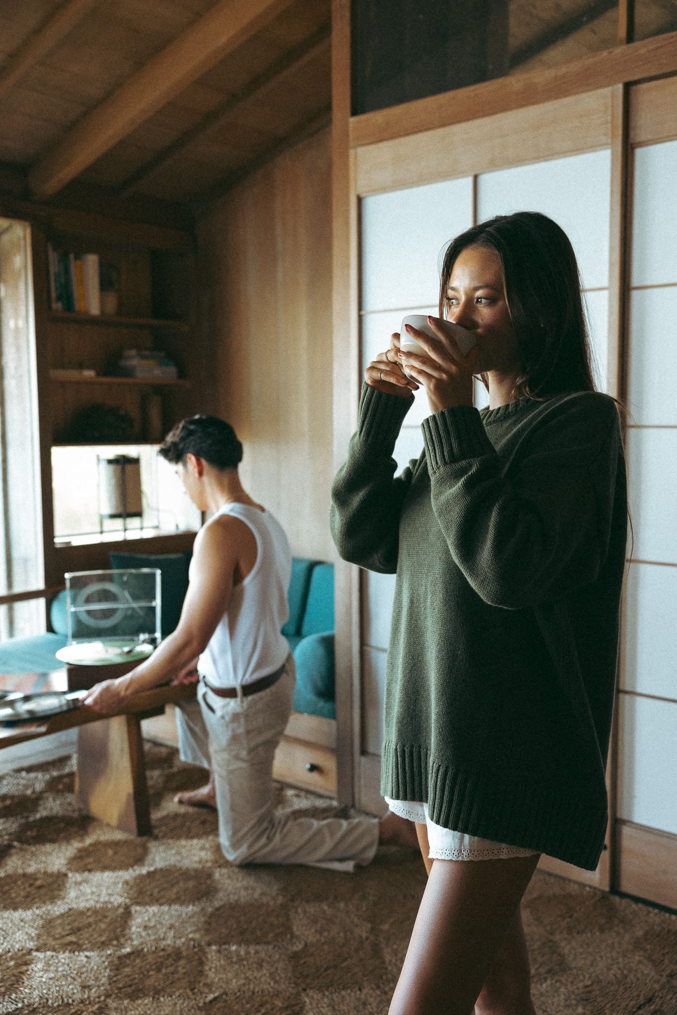 a couple at the cottage for a cinematic couples shoot 