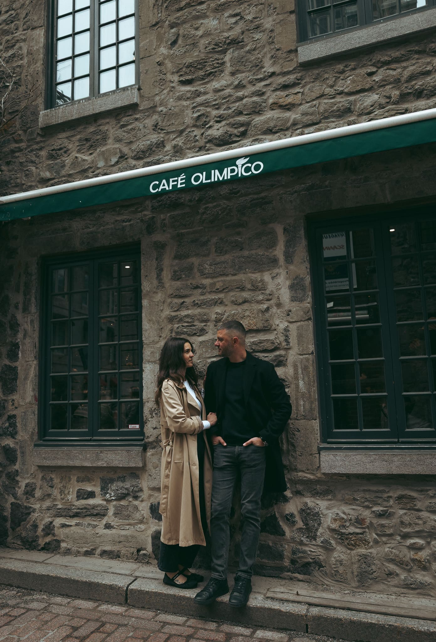 Montreal Couples photoshoot at Cafe Olimpico in Montreal Old Port 